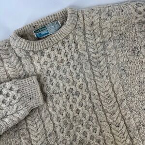 John Molloy Donegal Irish Fisherman Sweater Wool Cable Knit Made Ireland XL Aran